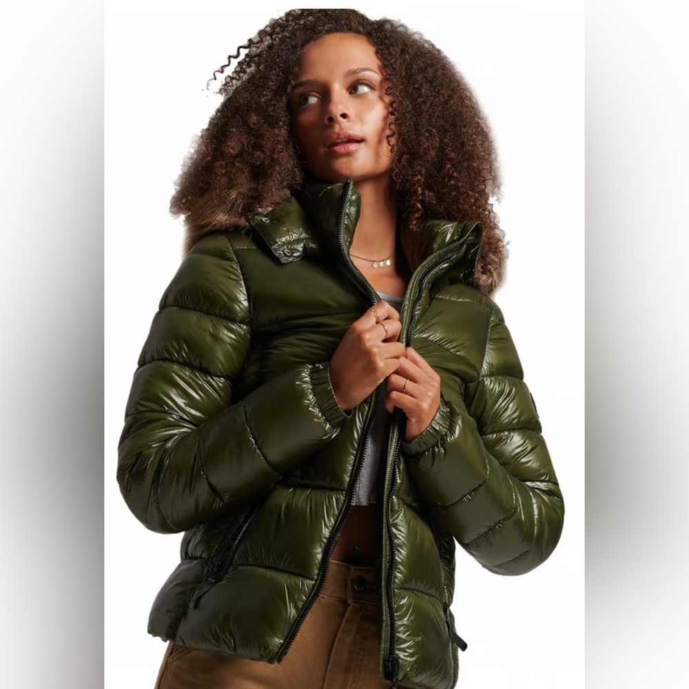 Superdry Code MTN Fuji Shine Jacket Dark Moss Green Women Size 10 New